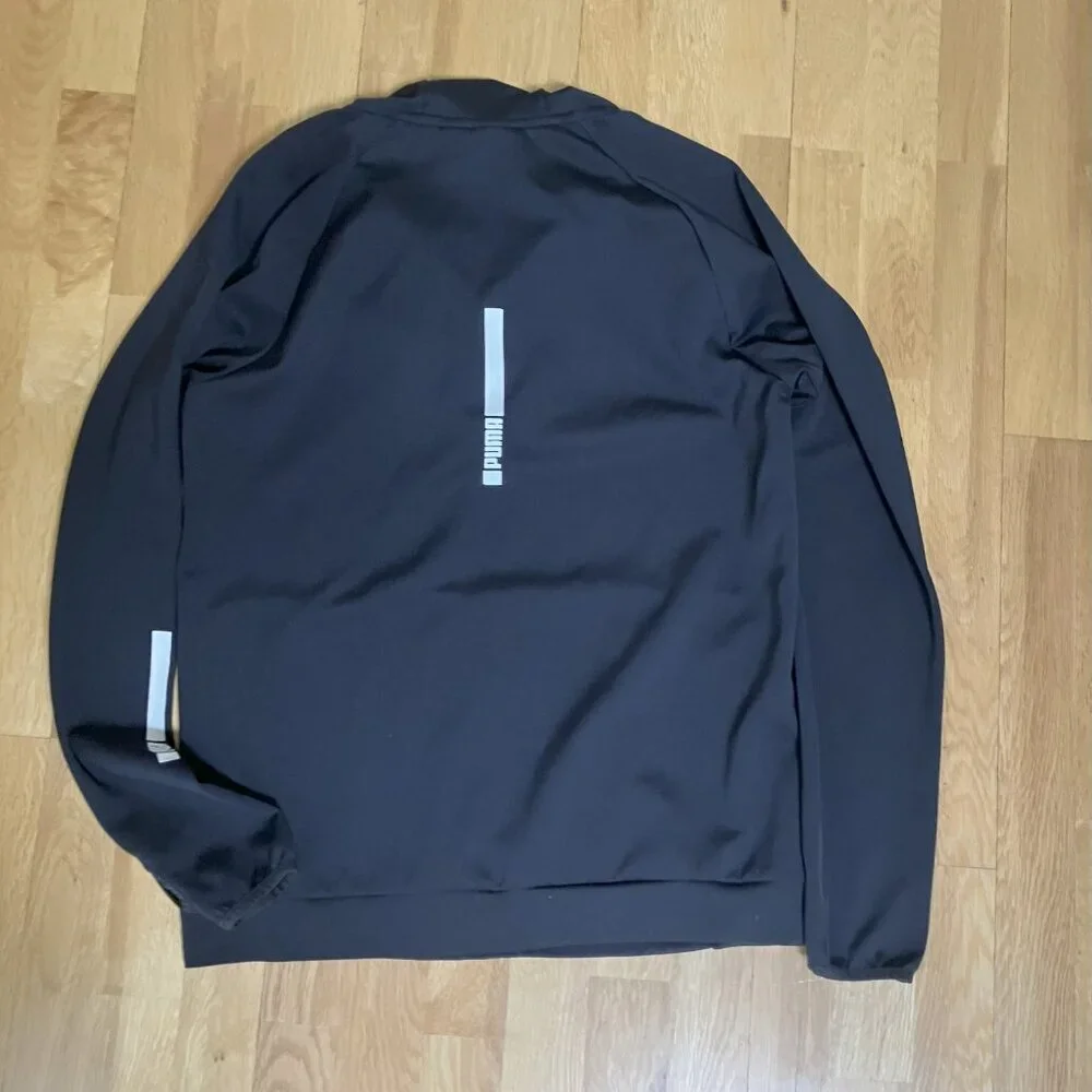 PUMA Men's Black 1/4 zip Hoodie Long Sleeve Sweatshirt Thumbholes Hood Size M - Picture 2 of 8